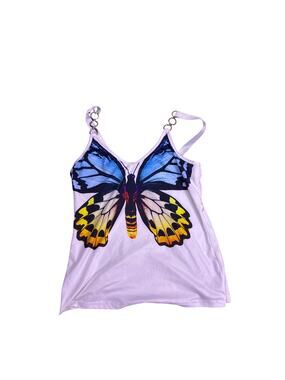 Y2K Butterfly Tank Top Womens Small Vintage Graphic Sleeveless Summer Top